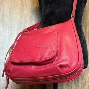 Foley Corinna Genuine Leather Red Crossbody Zip Closure Expandable Shoulder Bag